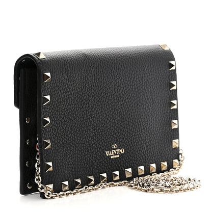 Valentino Garavani Pebbled Calfskin Rockstud Envelope Wallet on Chain Black 4 of 11