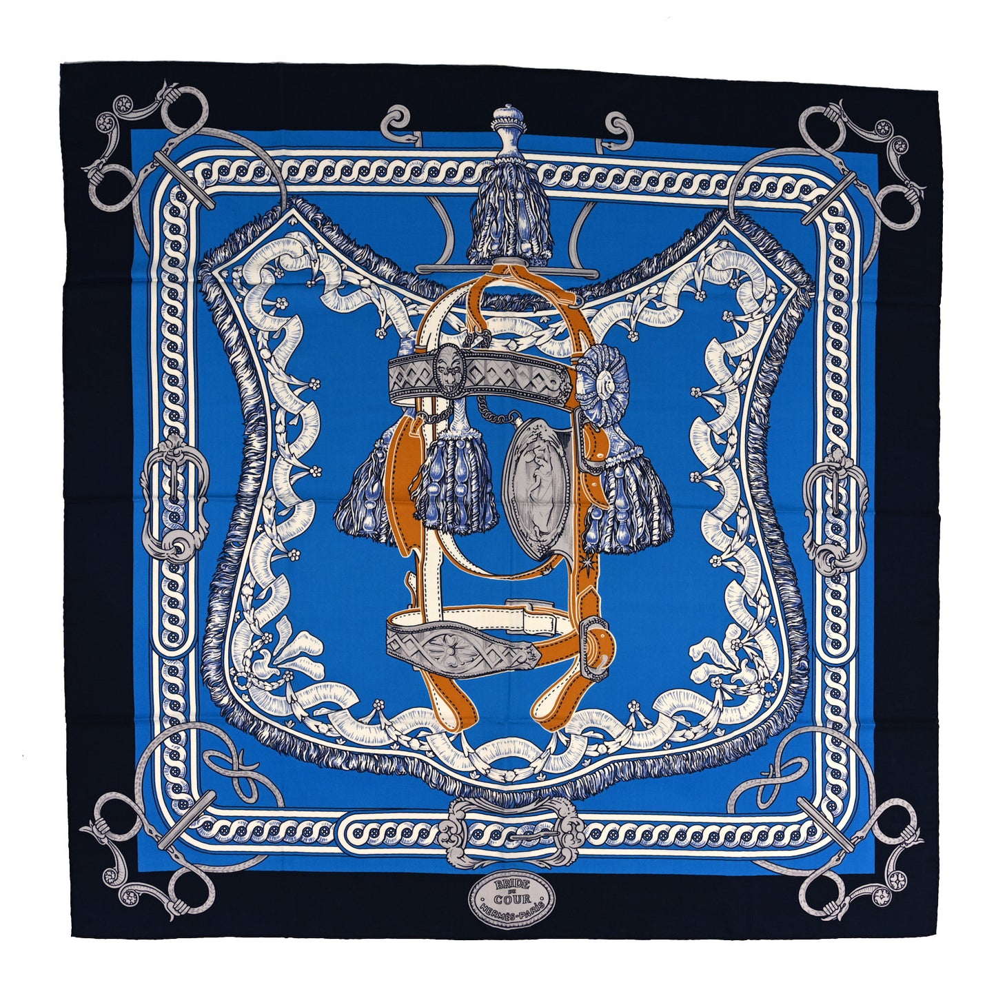 Cashmere Silk Bride De Cour Remix Shawl 140 Bleu Marine Cobalt Gold