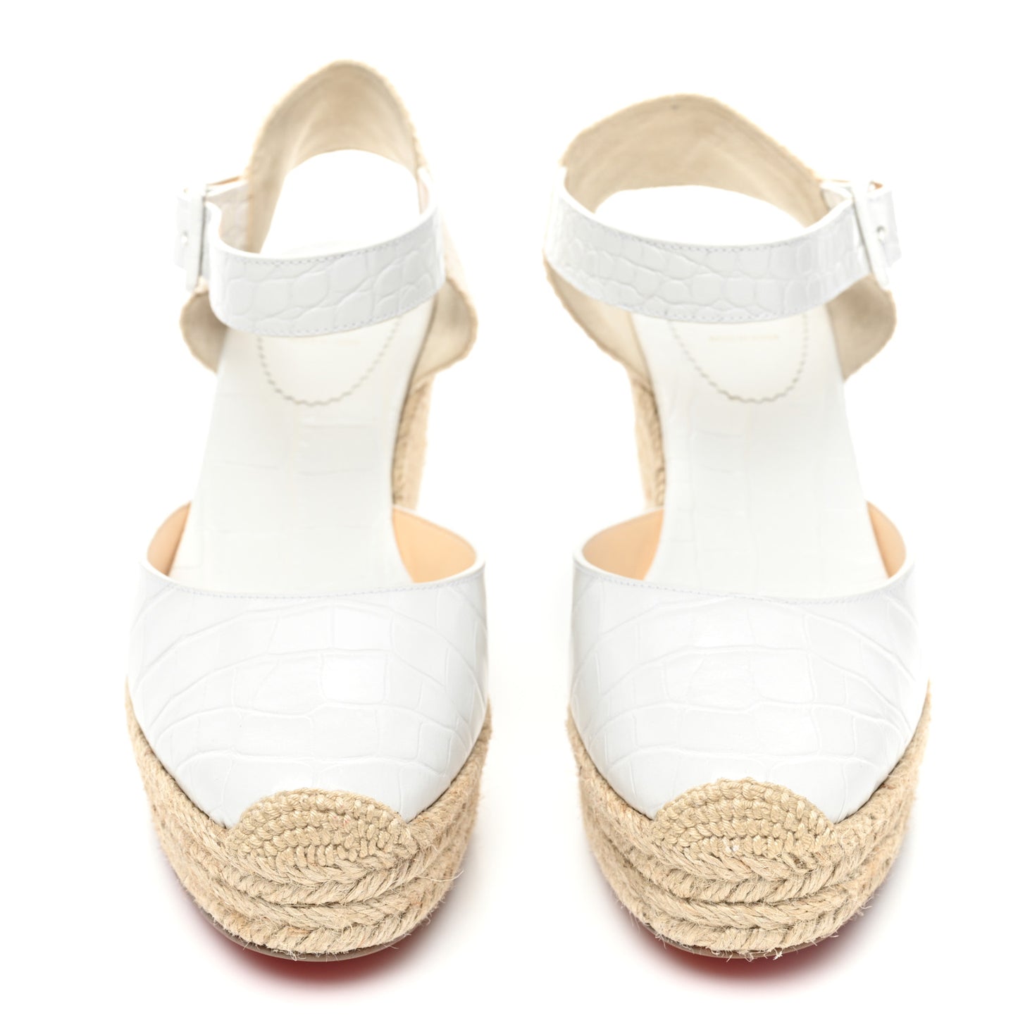 Calfskin Crocodile Embossed Amelia 90 Espadrille Wedges 39 White