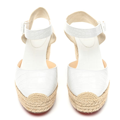 Christian Louboutin Calfskin Crocodile Embossed Amelia 90 Espadrille Wedges 39 White 2 of 8