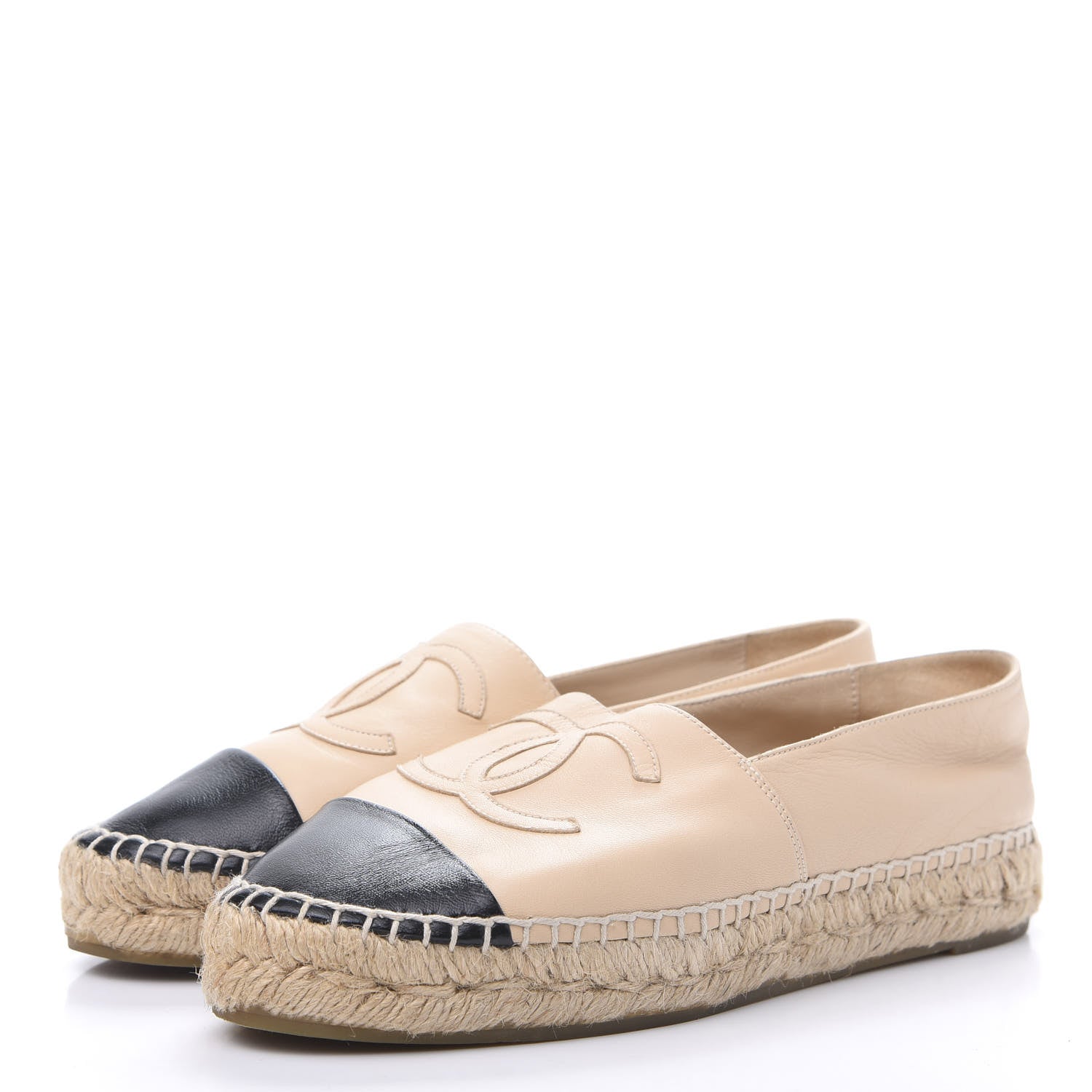 Chanel Lambskin CC Espadrilles 36 Beige Black 3 of 12