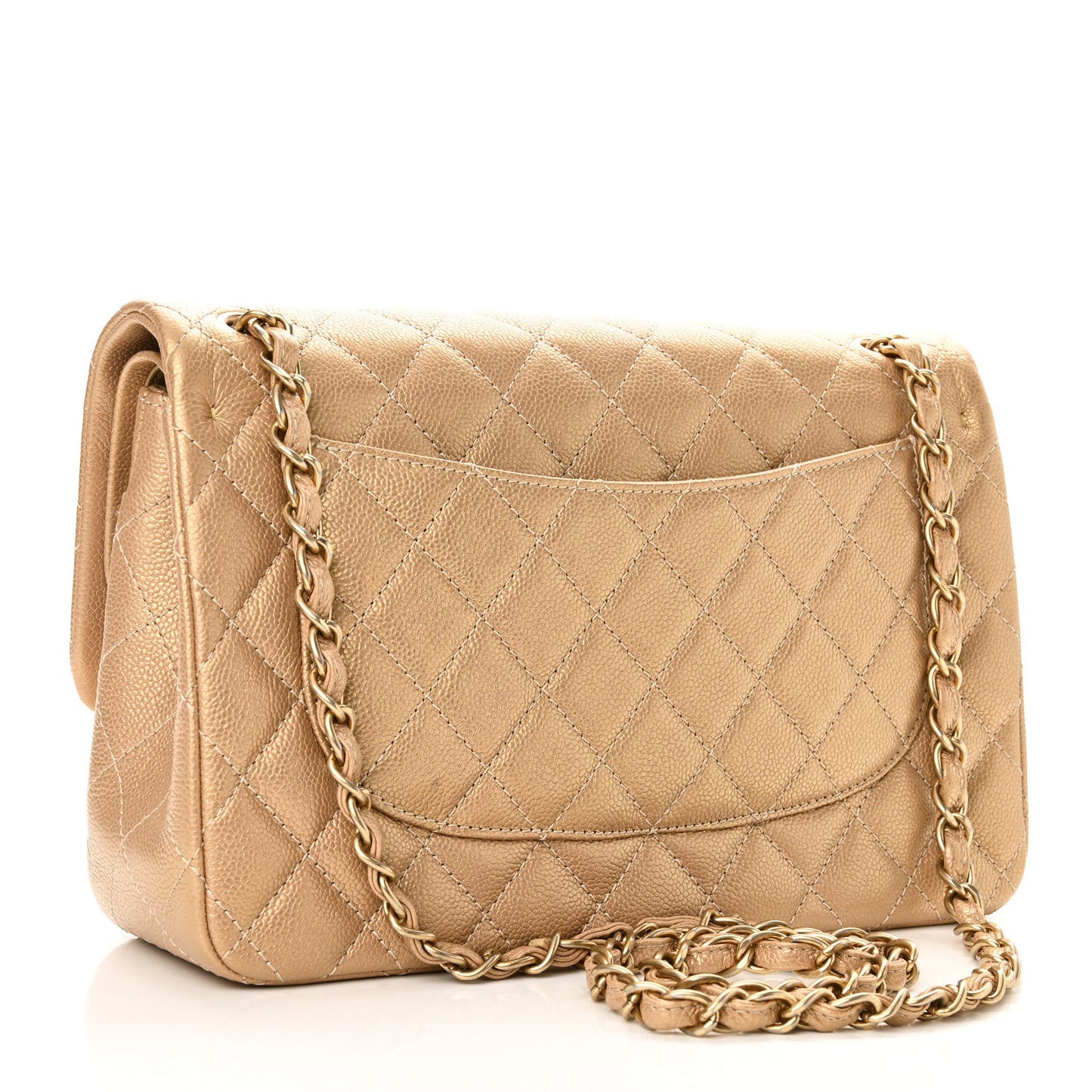 Pearly Caviar Quilted Jumbo Double Flap Gold