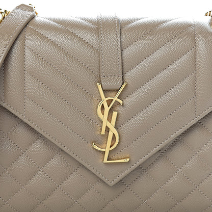 Saint Laurent Grain De Poudre Textured Mixed Matelasse Medium Triquilt Monogram Satchel Taupe 11 of 11
