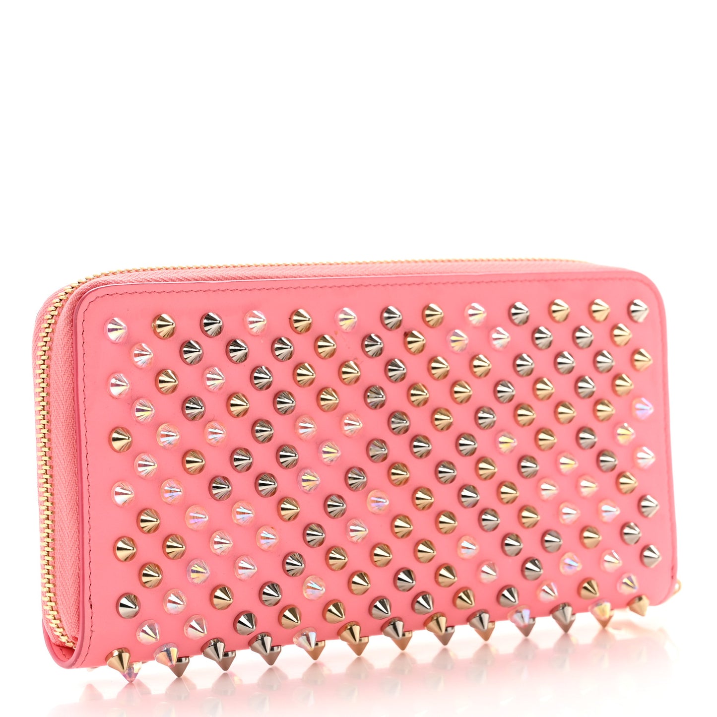 Calfskin Panettone Spiked Zip Around Wallet Pink