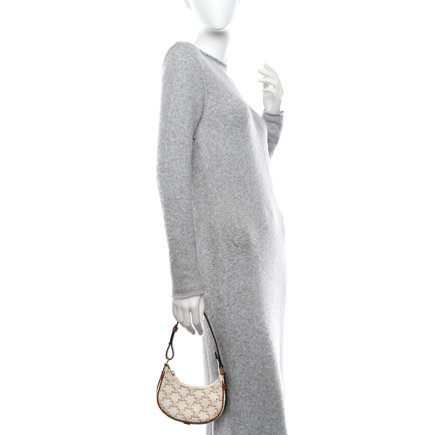 Canvas Calfskin Mini Ava Triomphe Shoulder Bag White