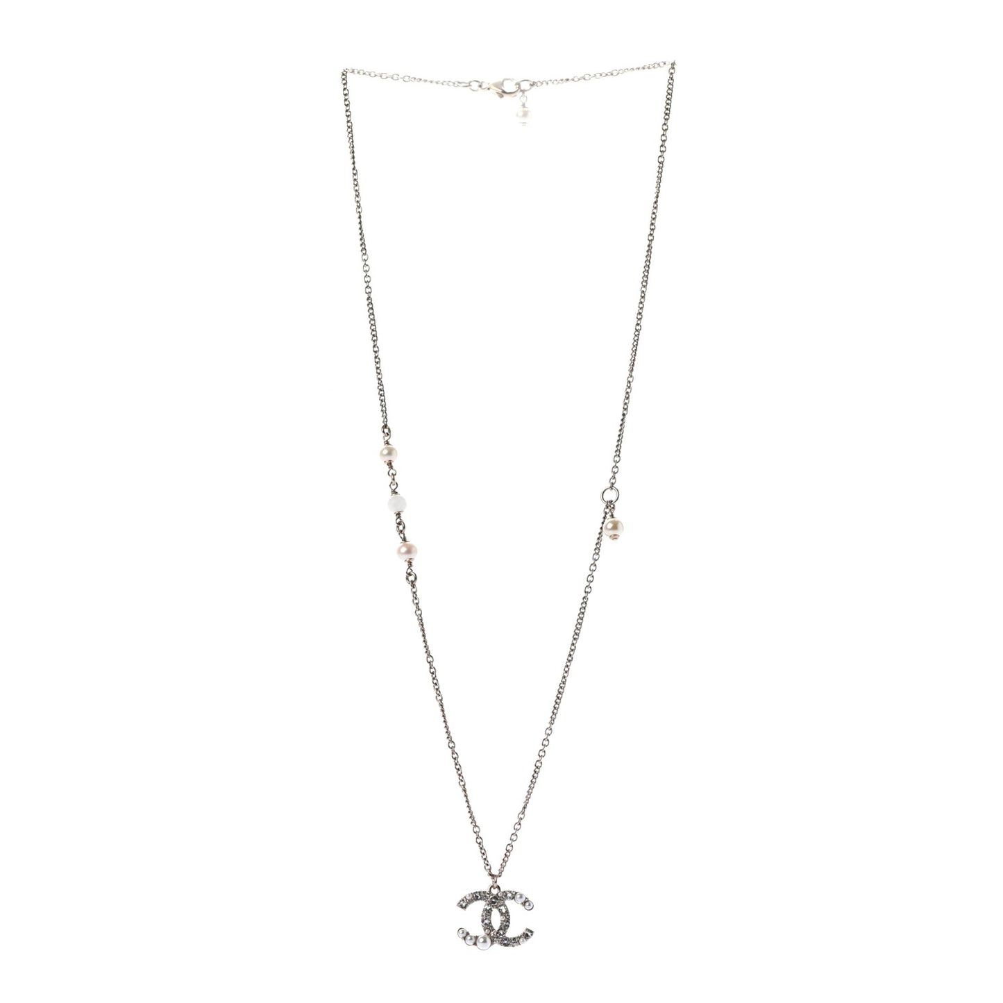 Pearl Crystal CC Pendant Necklace Gold
