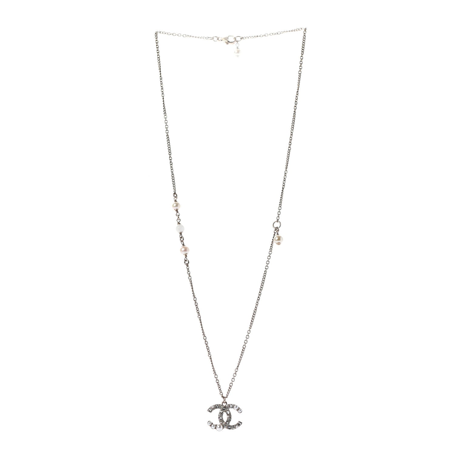 Chanel Pearl Crystal CC Pendant Necklace Gold 3 of 5