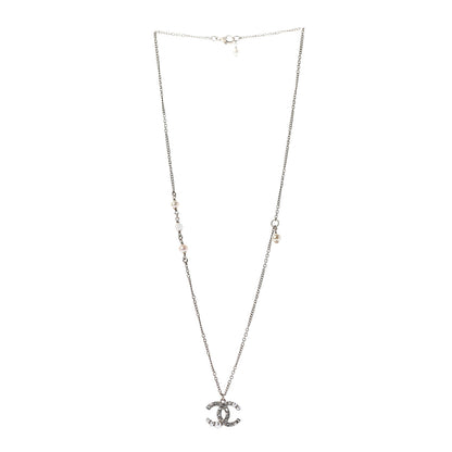 Chanel Pearl Crystal CC Pendant Necklace Gold 3 of 5