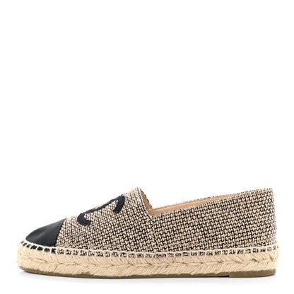 Chanel Metallic Tweed CC Espadrilles 38 Beige Black 1 of 10