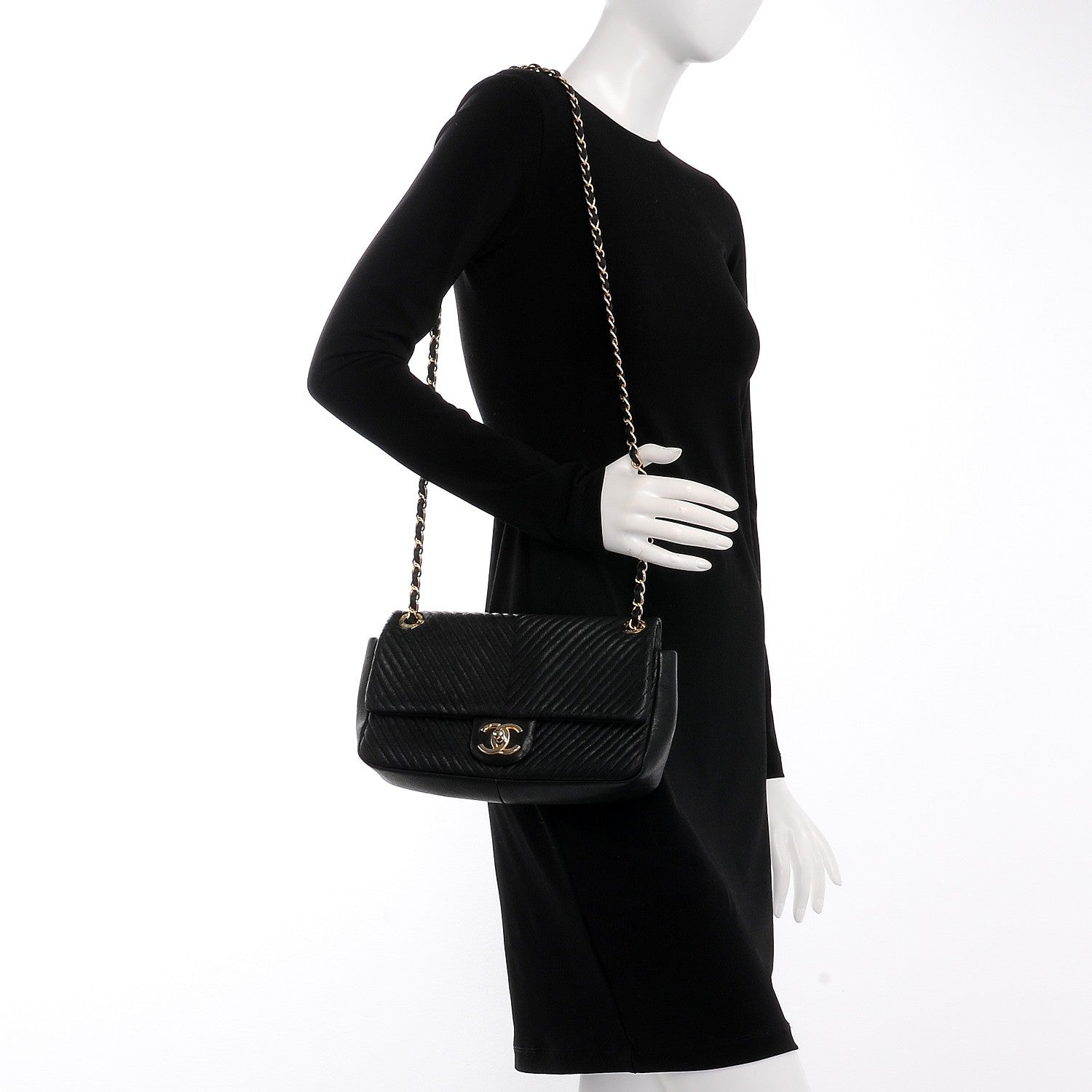 Chanel Calfskin Chevron Quilted Medium Surpique Flap Black 2 of 8