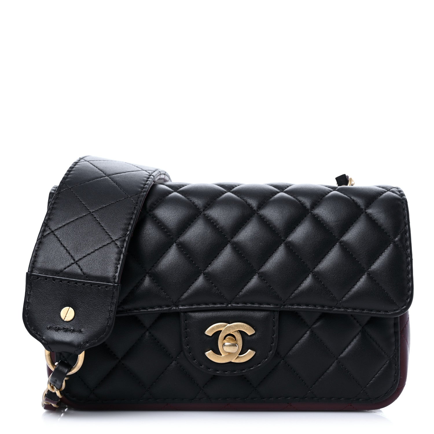 Chanel Calfskin Quilted Small Strap Into Flap Bag Black Brown 1 of 11