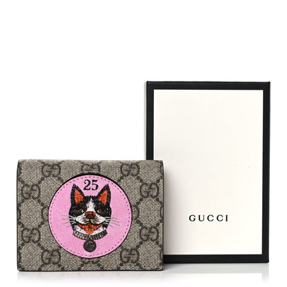 Gucci GG Supreme Monogram Bosco Patch Card Case Wallet Beige Malva Hibiscus Red 20 of 20