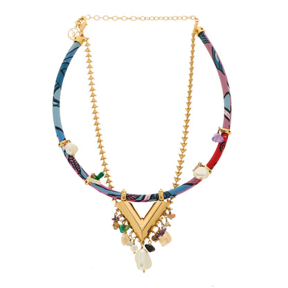 Louis Vuitton Metal Silk Essential V Charm Necklace Multicolor 3 of 5