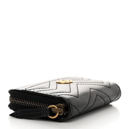 Gucci Calfskin Matelasse GG Marmont Zip Around Card Case Black 4 of 8