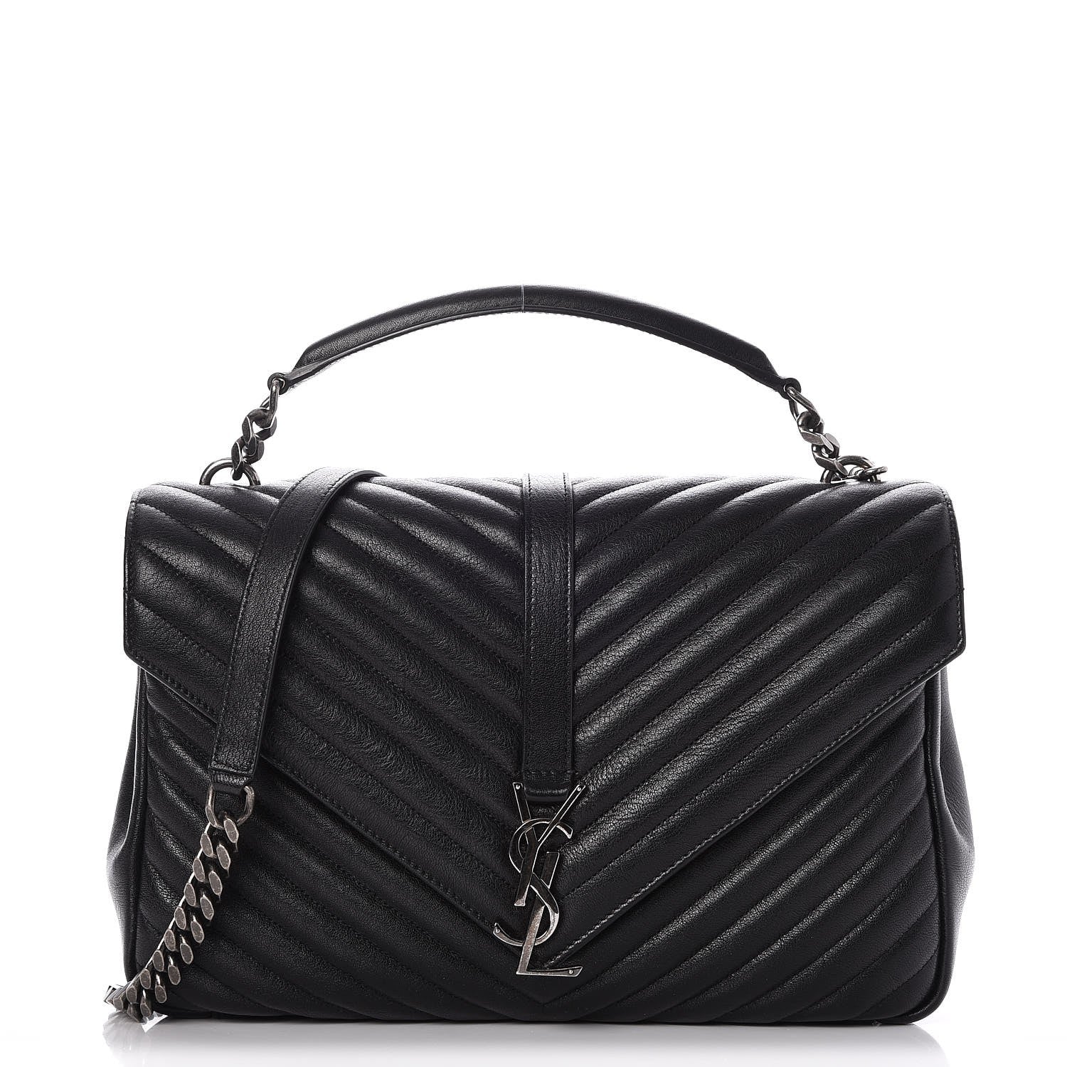 Saint Laurent Sheepskin Matelasse Chevron Monogram Large College Satchel Black 1 of 9