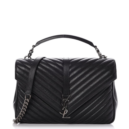 Saint Laurent Sheepskin Matelasse Chevron Monogram Large College Satchel Black 1 of 9