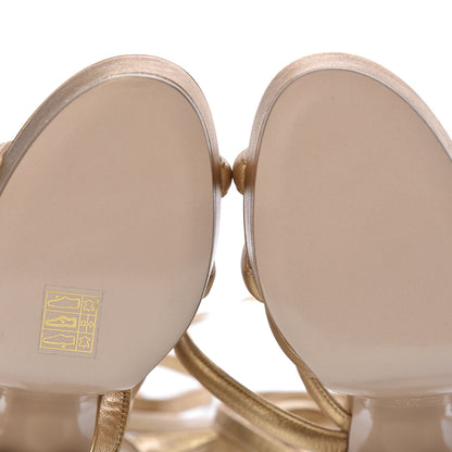 Chanel Laminated Lambskin Parthenon Platform Sandals 41 Gold 8 of 9