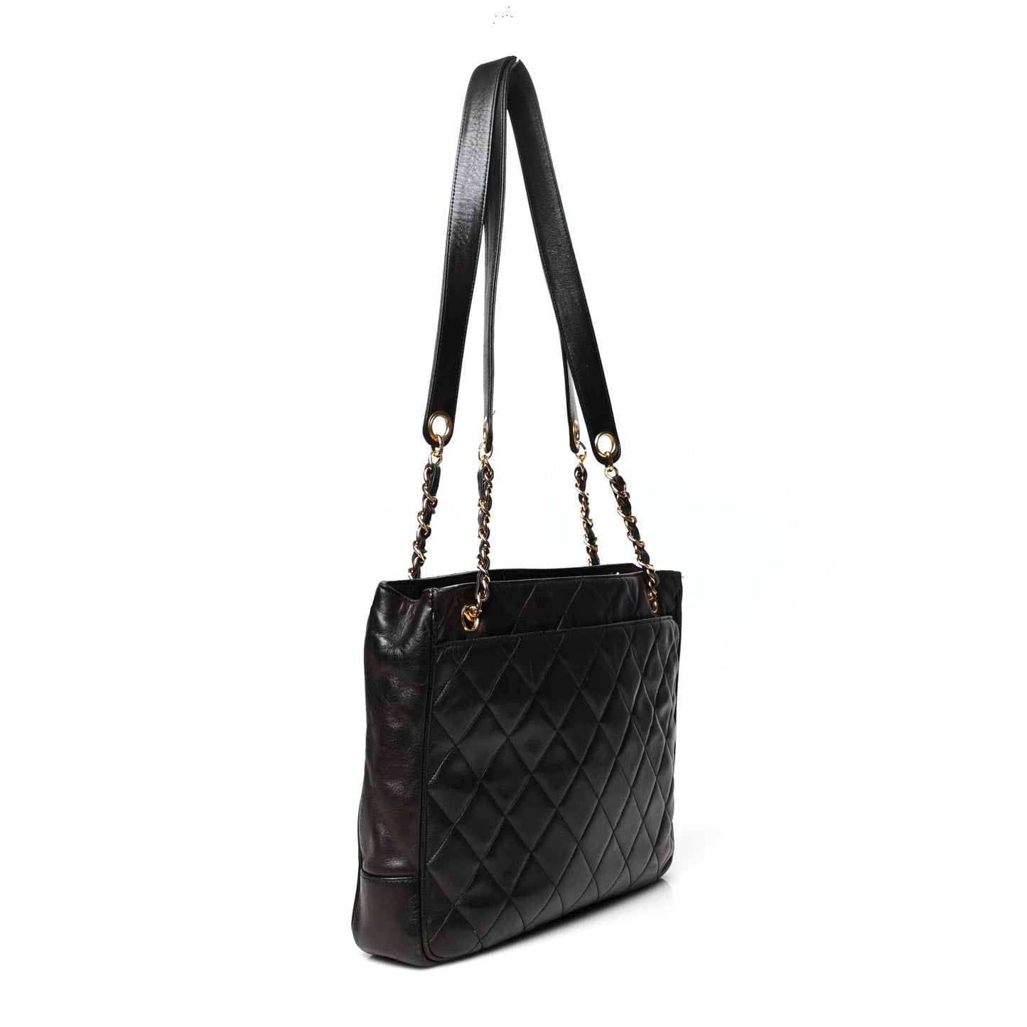 Lambskin Quilted Shopping Tote Black