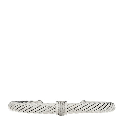 David Yurman Sterling Silver Diamond 7mm Cable Classics Station Bracelet 1 of 3