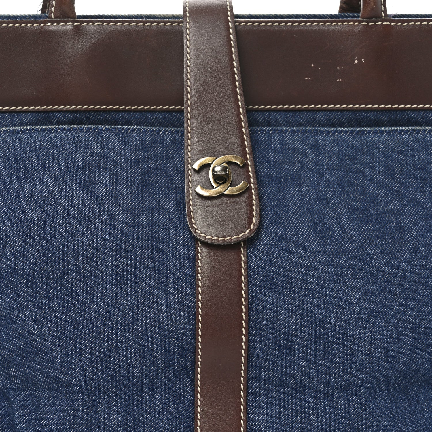 Chanel Denim CC Tote Bag Blue Brown 8 of 11