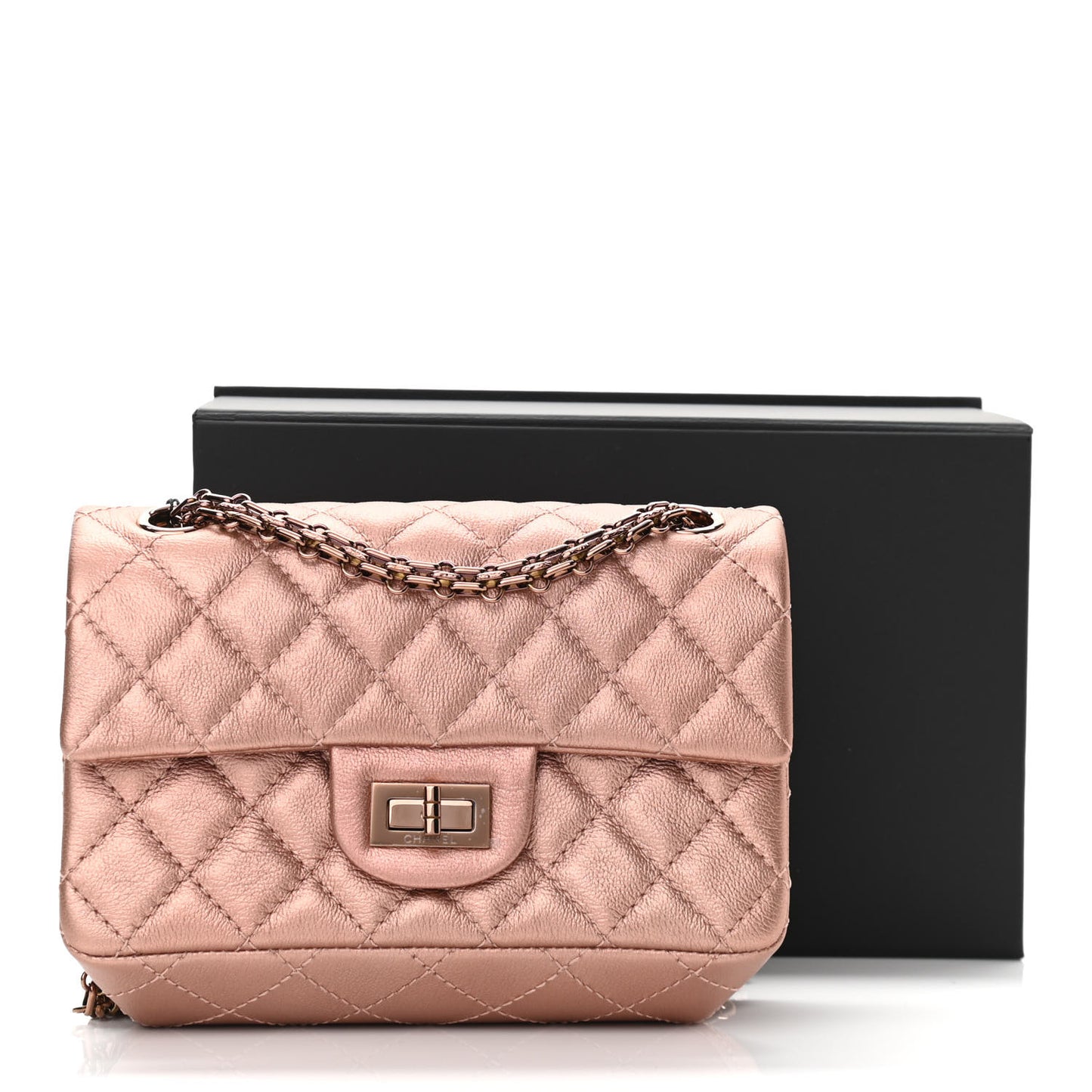 Metallic Grained Calfskin Quilted 2.55 Reissue Mini Flap Copper Pink
