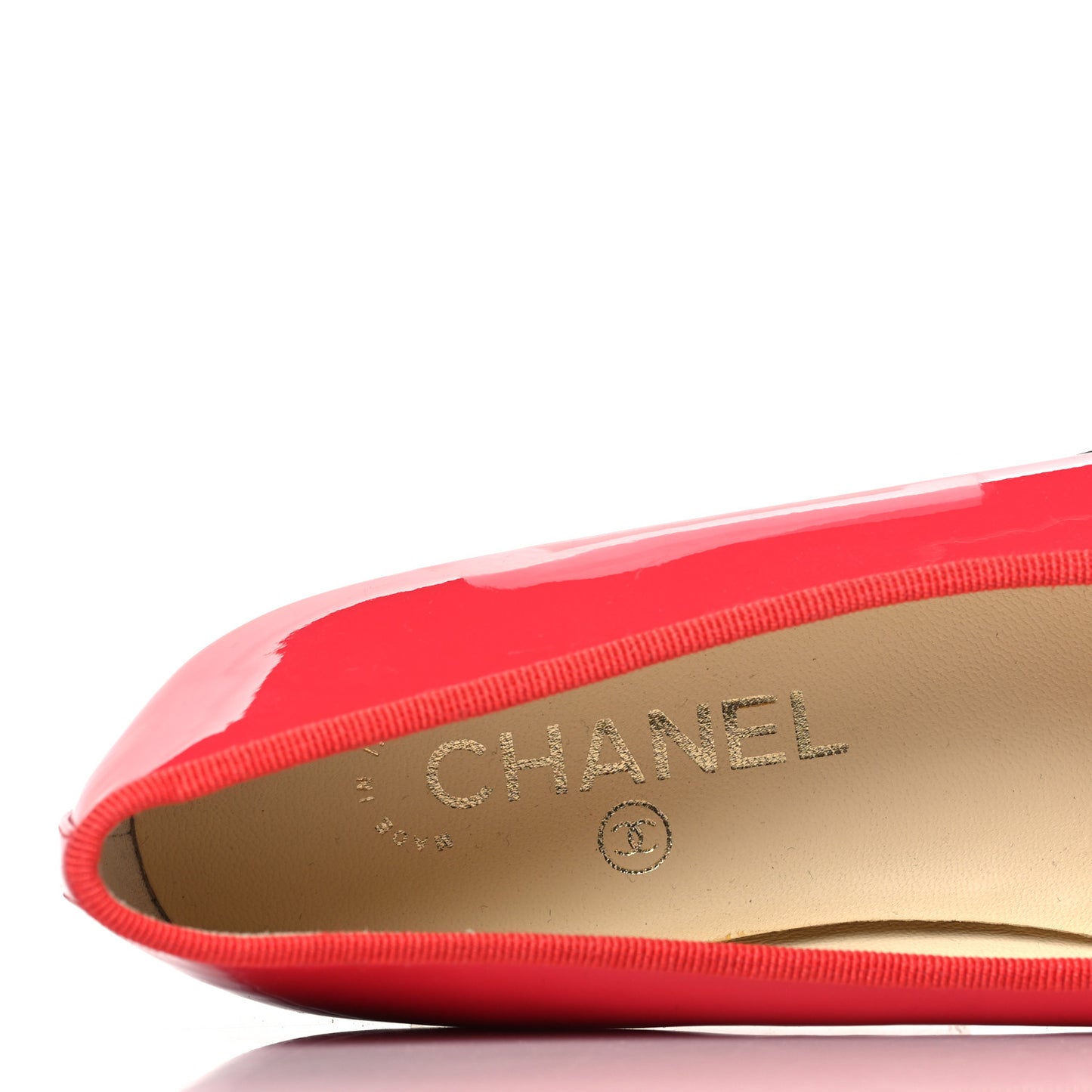 Patent Calfskin CC Cap Toe Ballerina Flats 35.5 Coral
