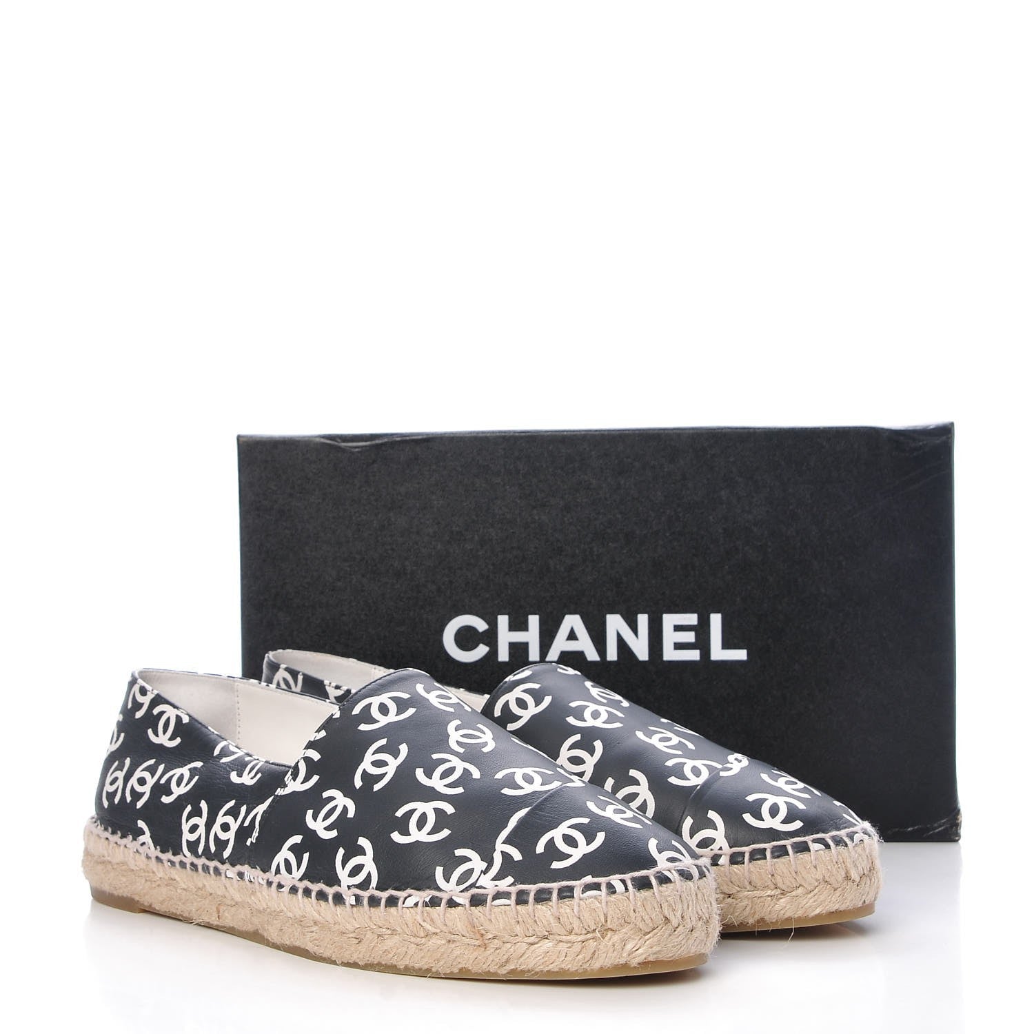 Chanel Lambskin Printed CC Espadrilles 40 Black White 8 of 8