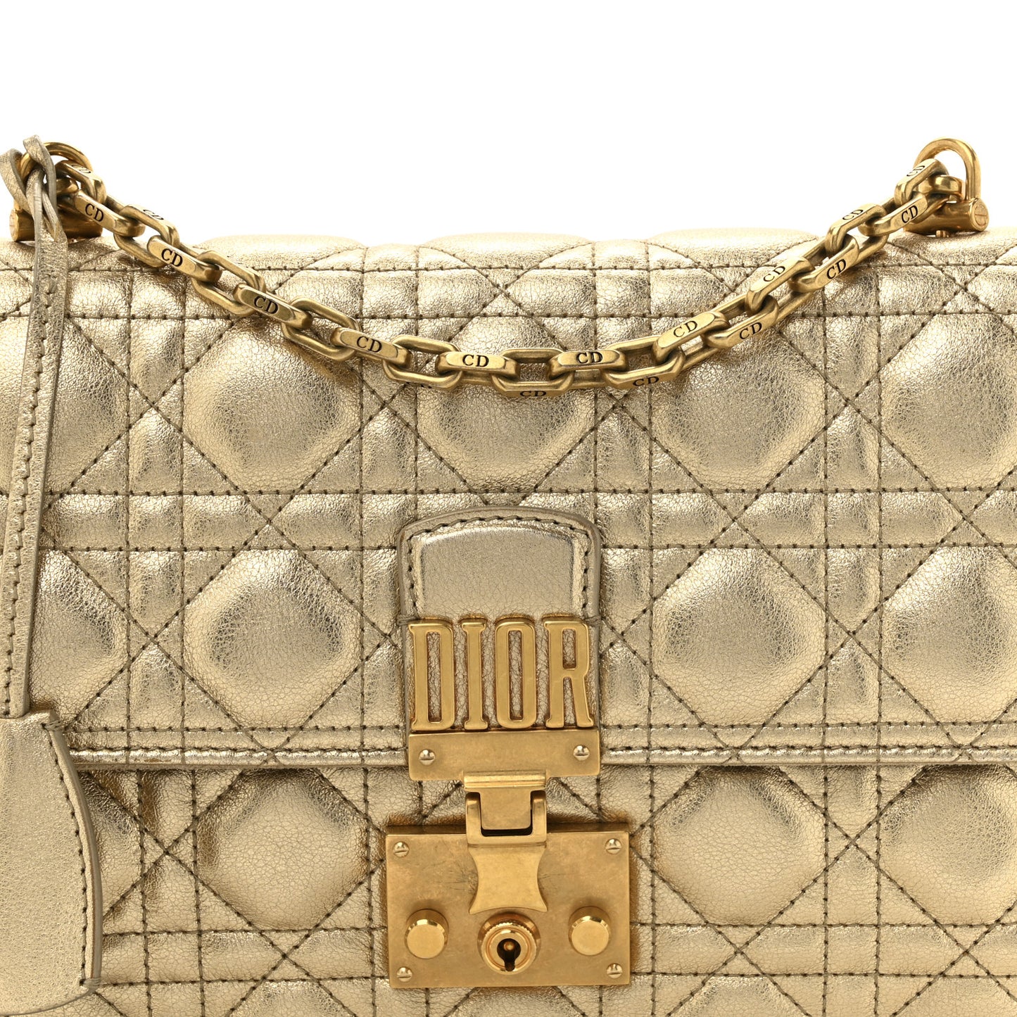 Metallic Lambskin Cannage Large Dioraddict Flap Bag Gold