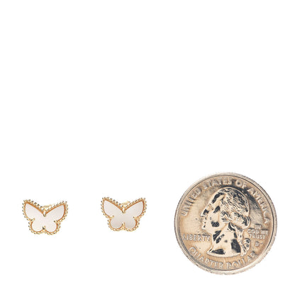 Van Cleef & Arpels 18K Yellow Gold Mother of Pearl Sweet Alhambra Butterfly Earrings 2 of 7