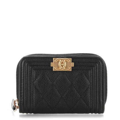 Chanel Caviar Quilted Boy Zip Around Coin Purse Wallet Black 1 of 7