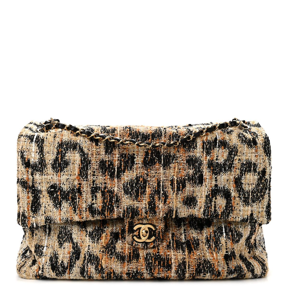 Chanel Tweed Mixed Fibers Leopard Print Souplissimo Maxi Flap Brown Black White 1 of 10