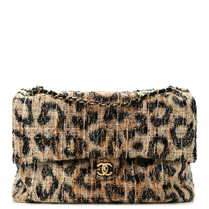 Chanel Tweed Mixed Fibers Leopard Print Souplissimo Maxi Flap Brown Black White 1 of 10