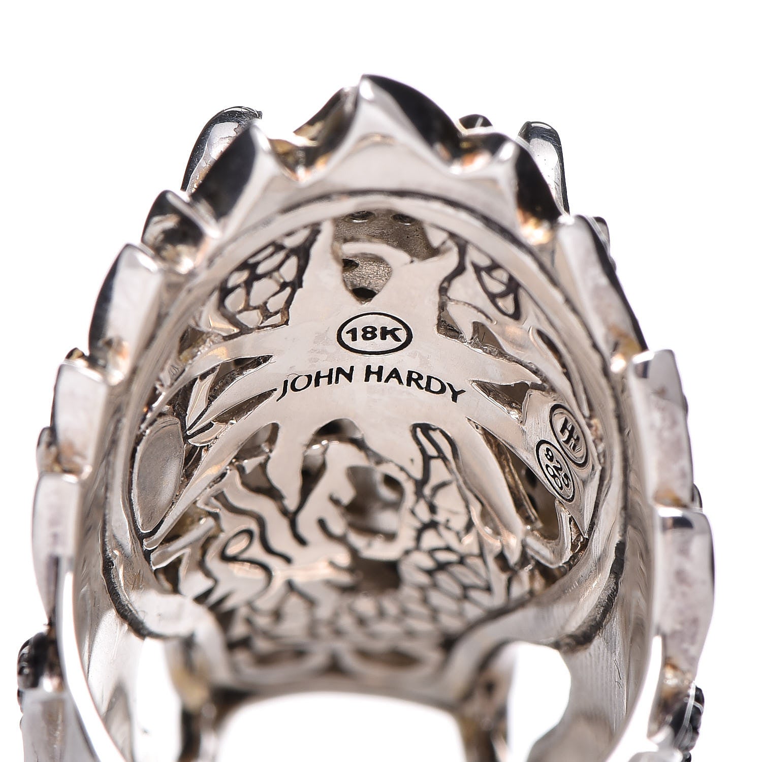 John Hardy Sterling Silver 18K Yellow Gold Ruby Black Sapphire White Sapphire Naga Head Ring 54 7 7 of 9