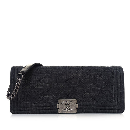 Chanel Denim Quilted Boy Clutch With Removable Chain Black 1 of 13