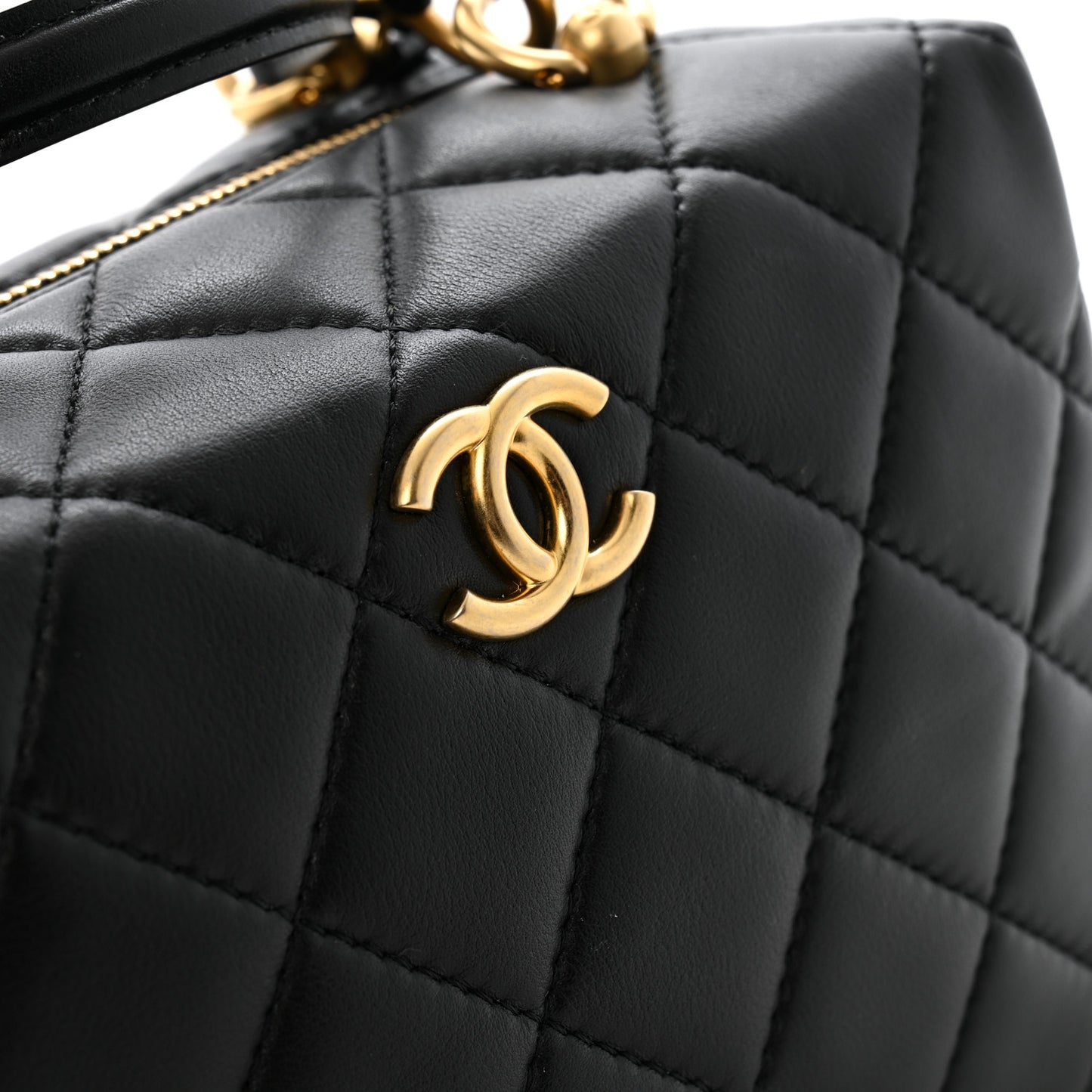 Lambskin Quilted CC Bowling Bag Black