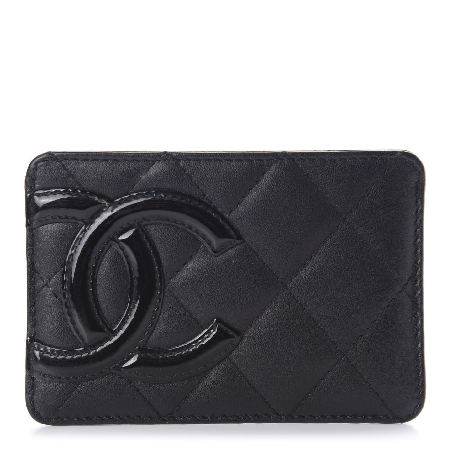 Calfskin Quilted Cambon Card Holder Black