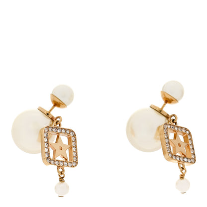Christian Dior Pearl Crystal Star Square Tribales Earrings Gold 1 of 5