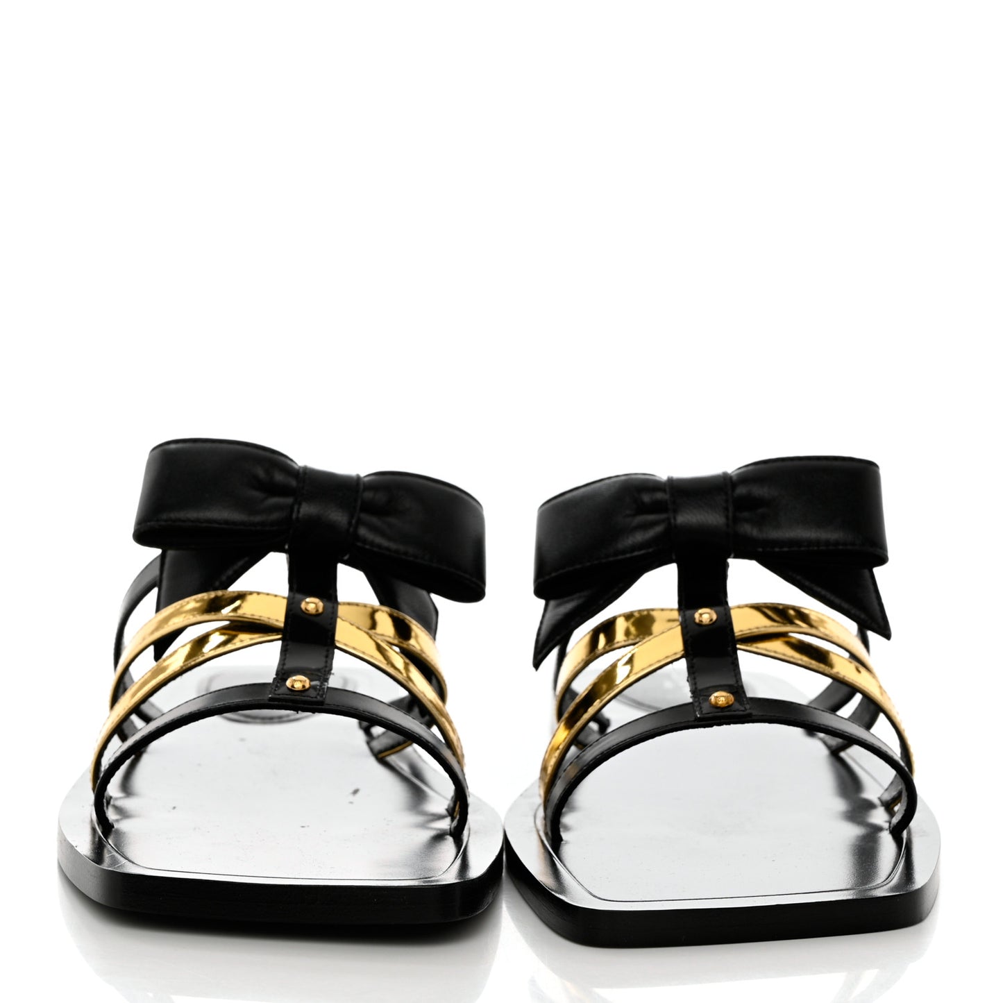 Metallic Calfskin Peplum Flat Sandals 37 Black Gold