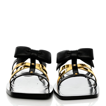 Louis Vuitton Metallic Calfskin Peplum Flat Sandals 37 Black Gold 2 of 6