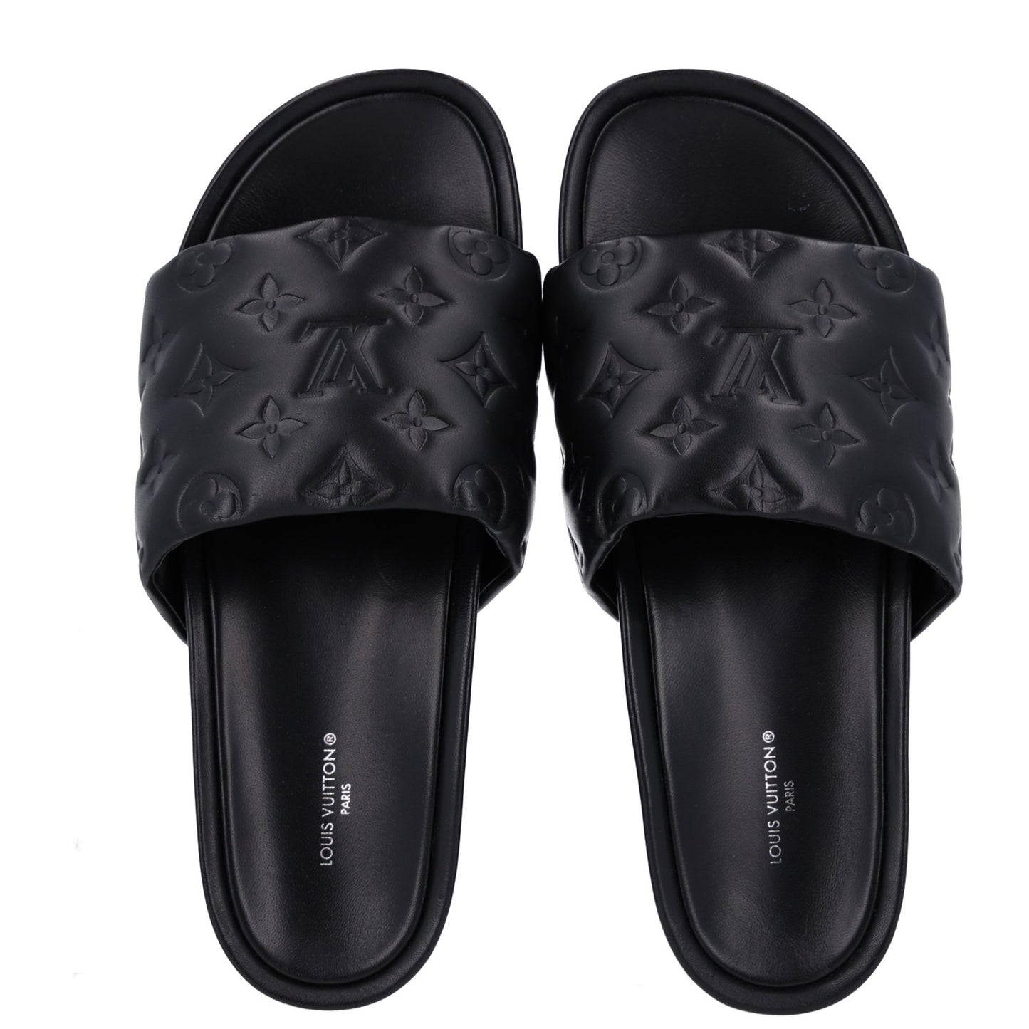 Lambskin Embossed Monogram Jumbo Flatform Mule Sandals 40 Black