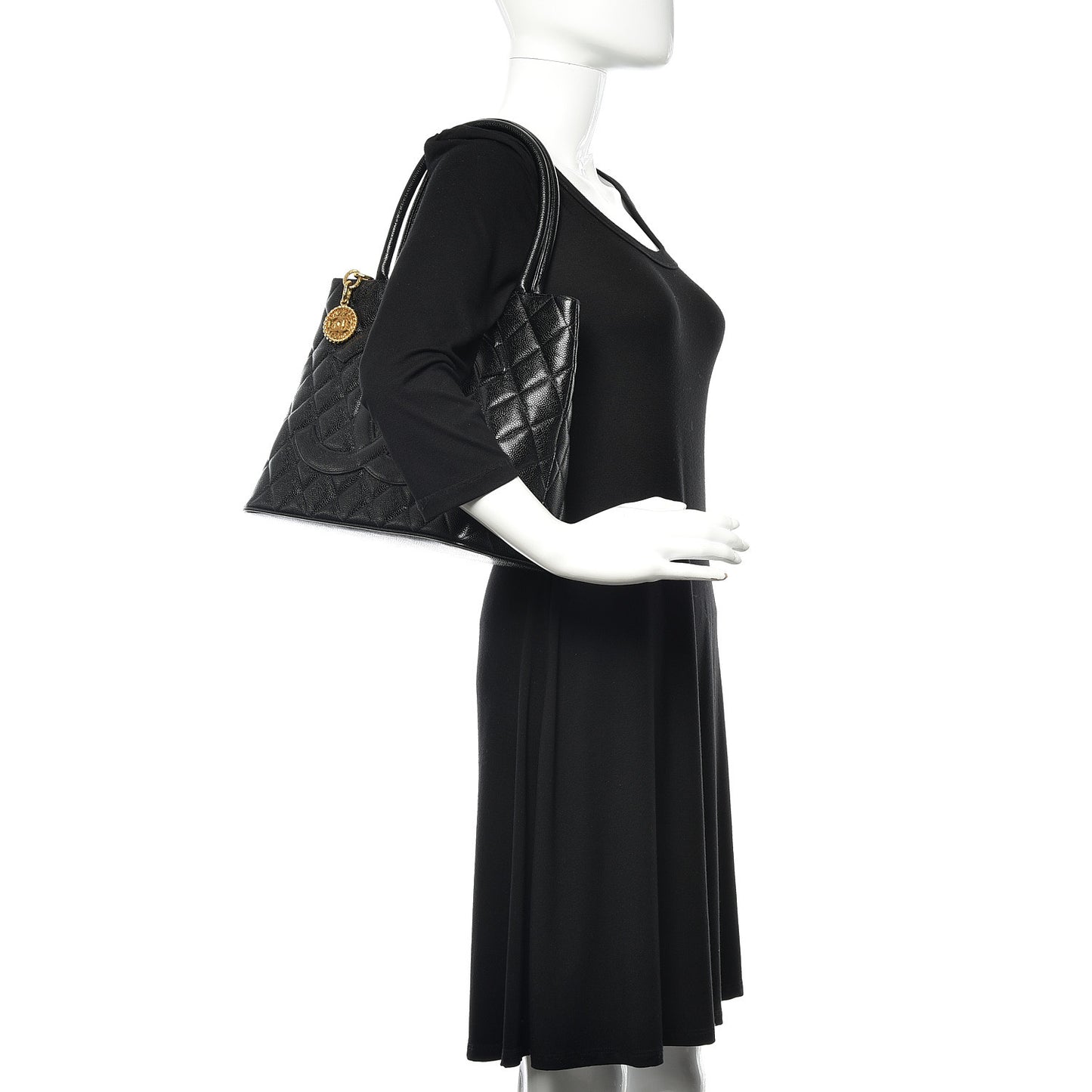 Caviar Quilted Medallion Tote Black
