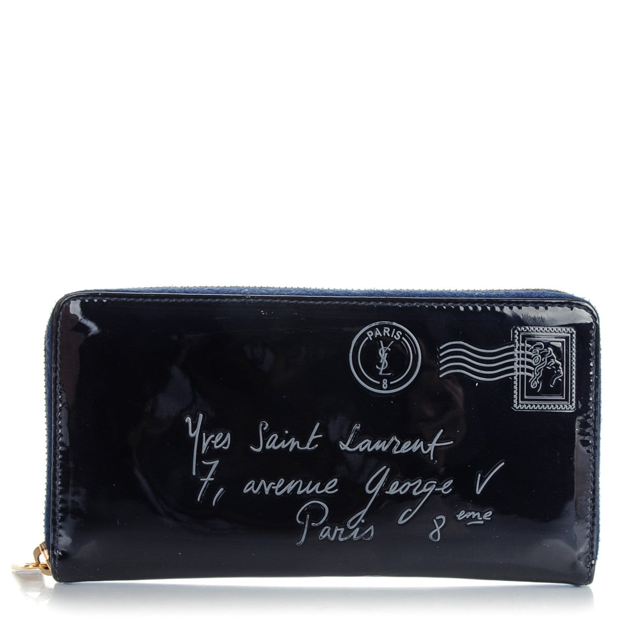 Saint Laurent Patent Y Mail Zip Around Wallet Marine 1 of 7