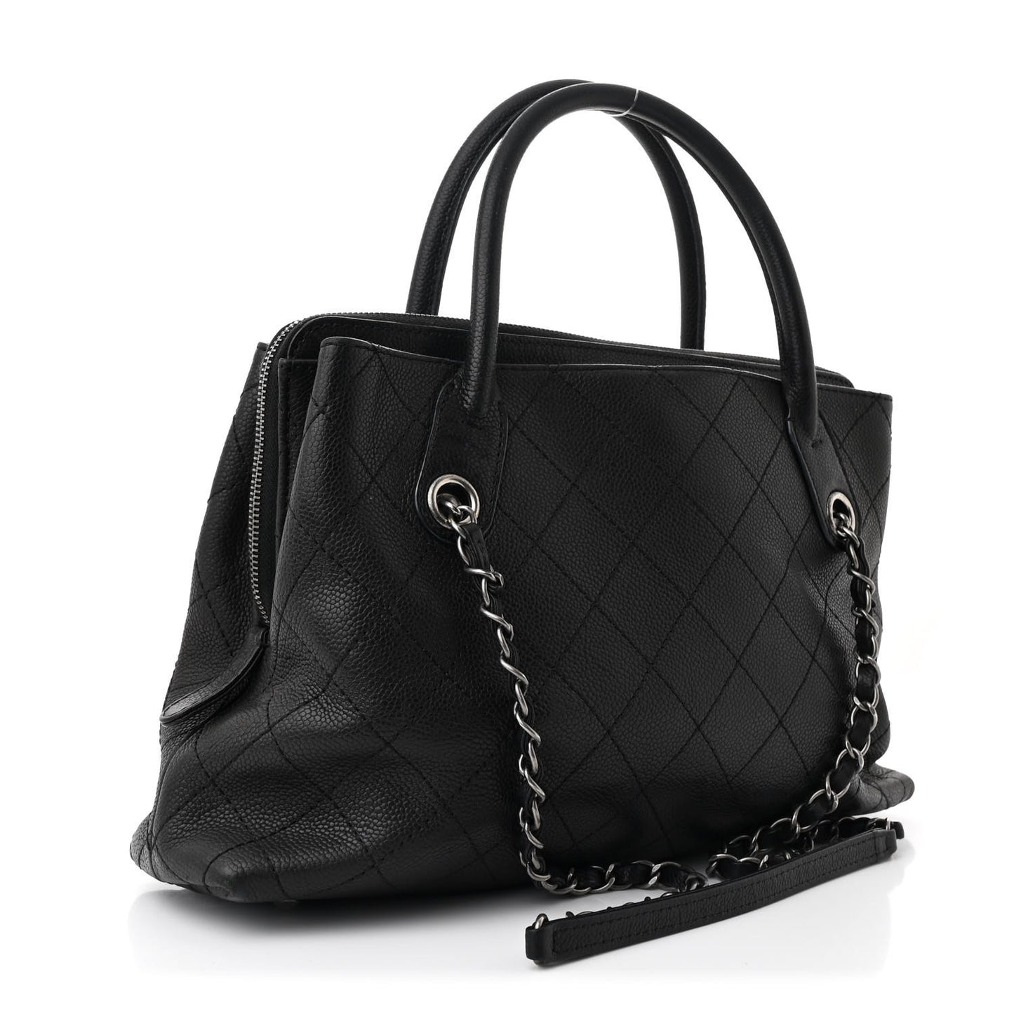 Grained Vegetal Calfskin Small Urban Shopping Tote Black