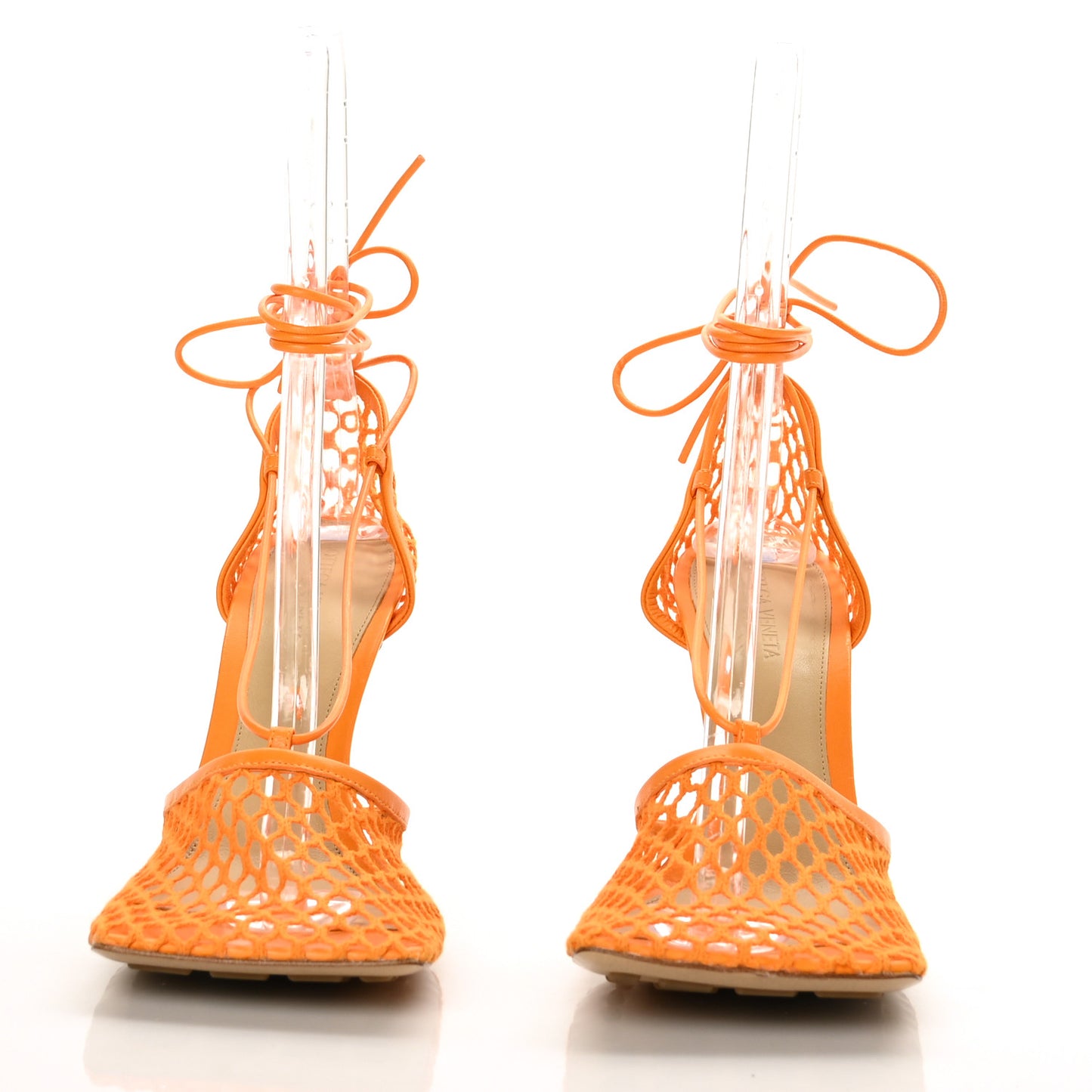 Mesh Nappa Stretch Ankle Tie Sandals 41.5 Tangerine