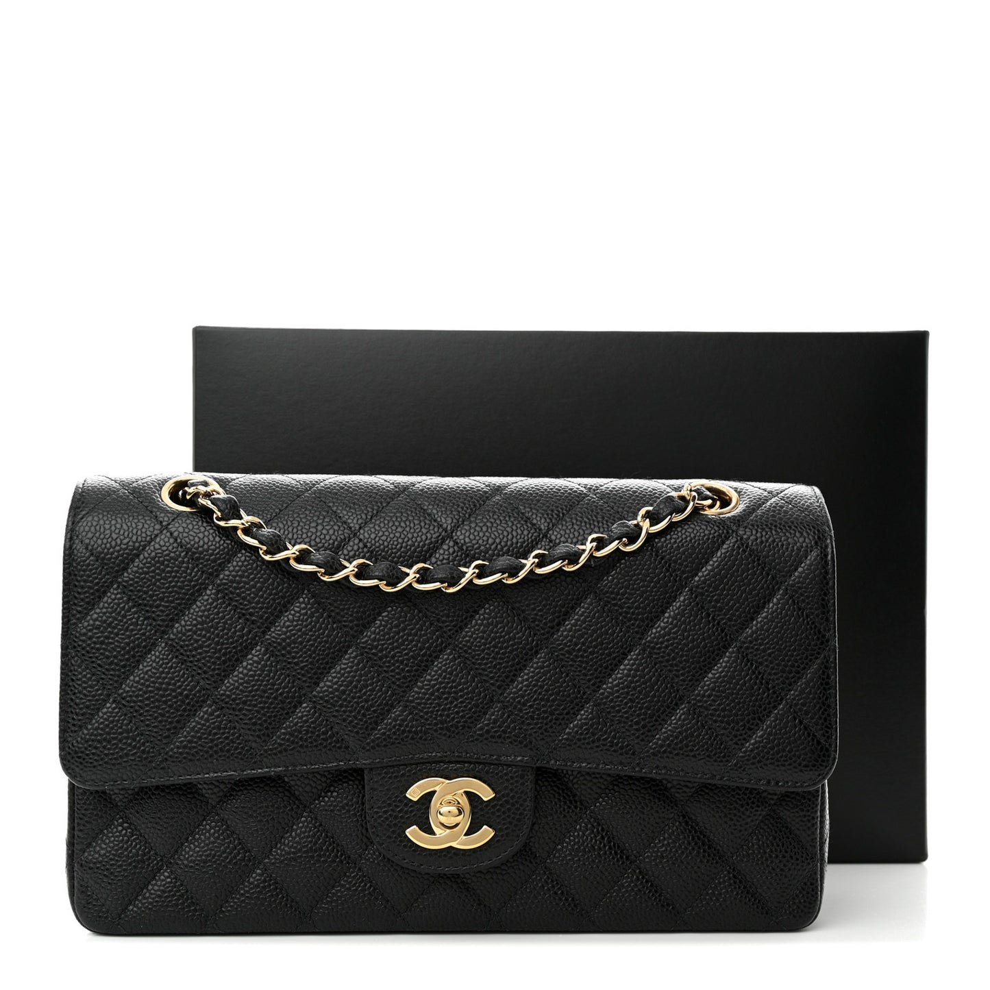 Caviar Quilted Medium Double Flap Black
