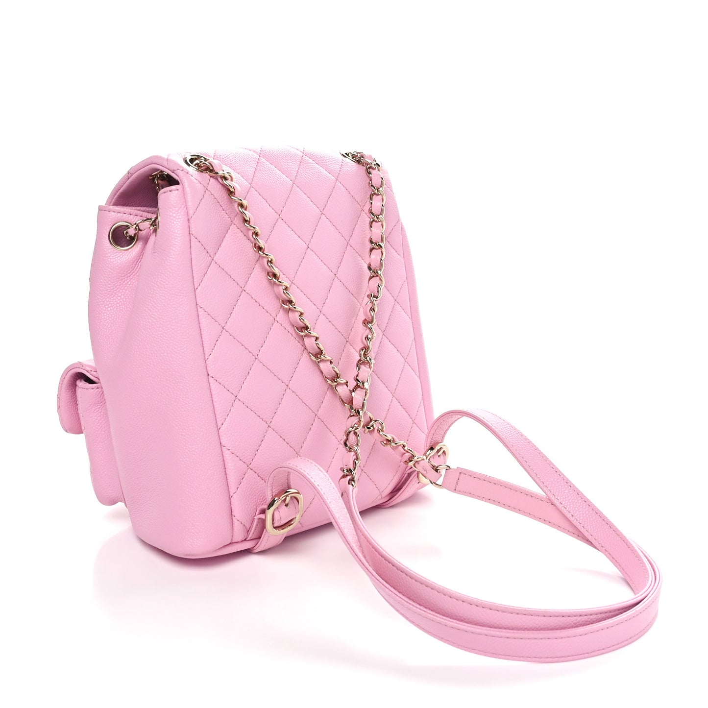 Calfskin Quilted Medium Duma Pockets Drawstring Backpack Pink
