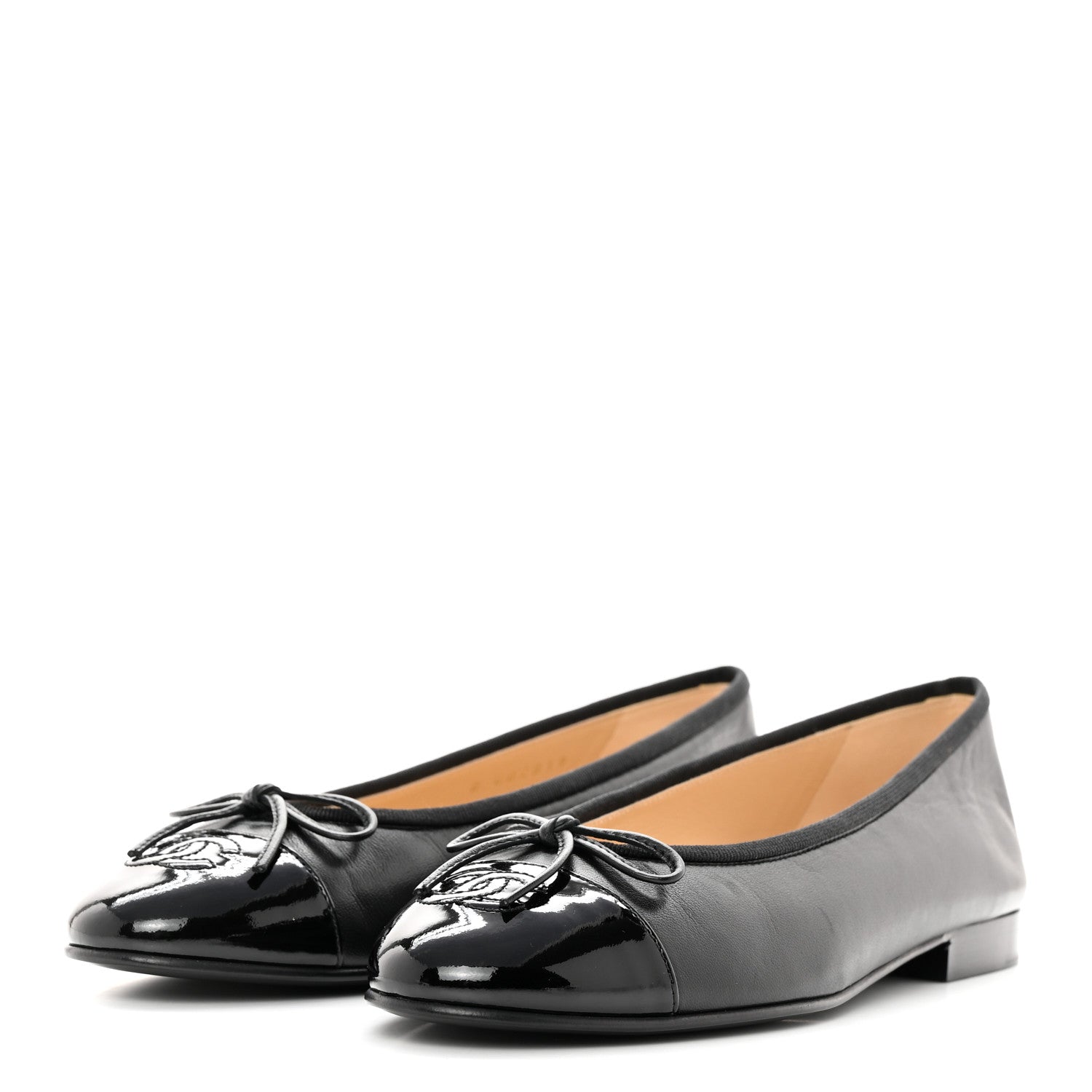 Chanel Lambskin Patent CC Cap Toe Ballerina Flats 37.5 Black 3 of 9