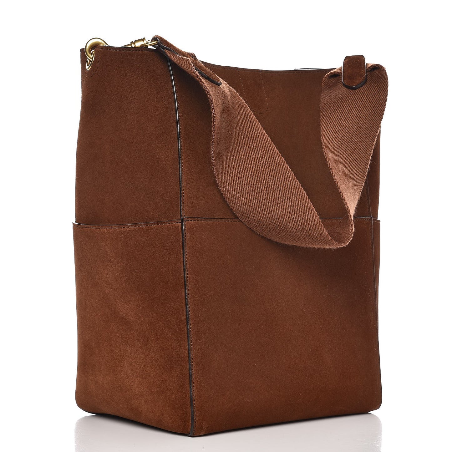 Suede Calfskin Sangle Bucket Bag Chestnut