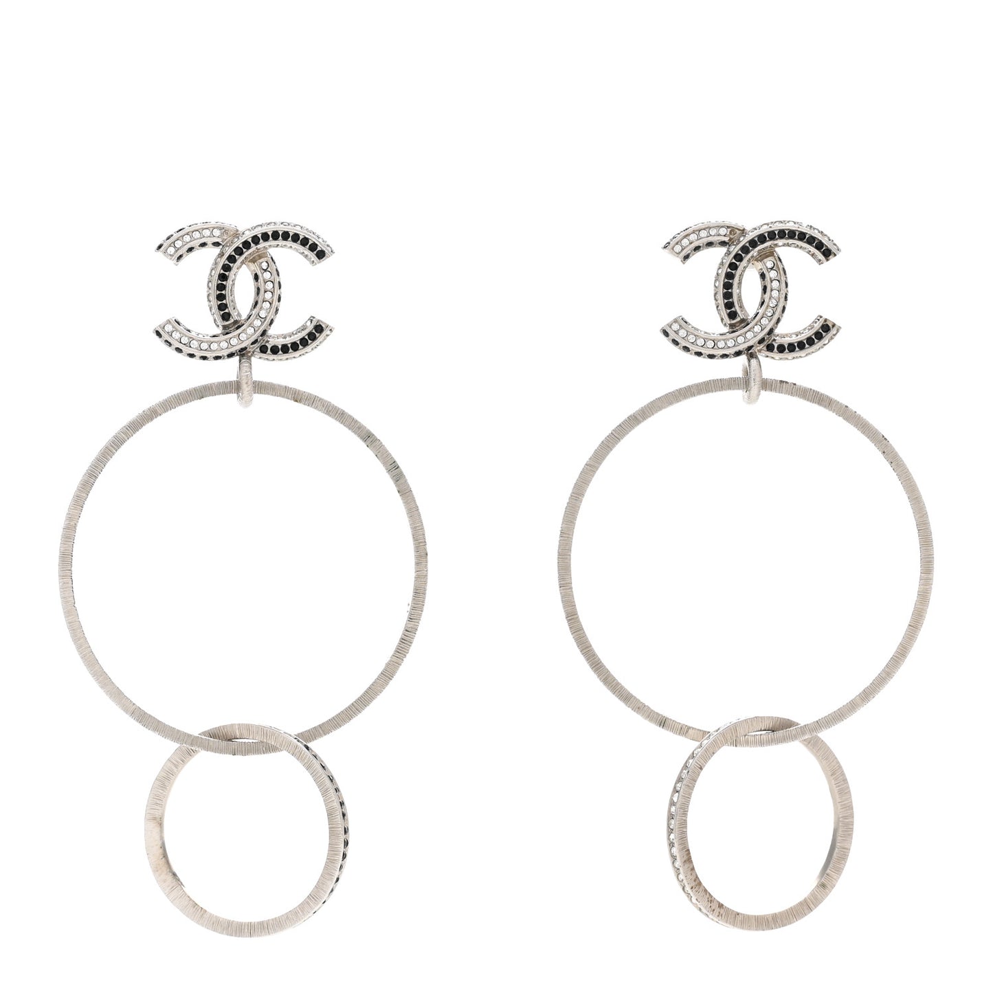 Crystal CC Hoop Earrings Silver Black