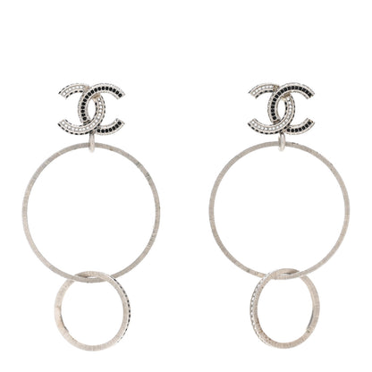 Chanel Crystal CC Hoop Earrings Silver Black 1 of 5